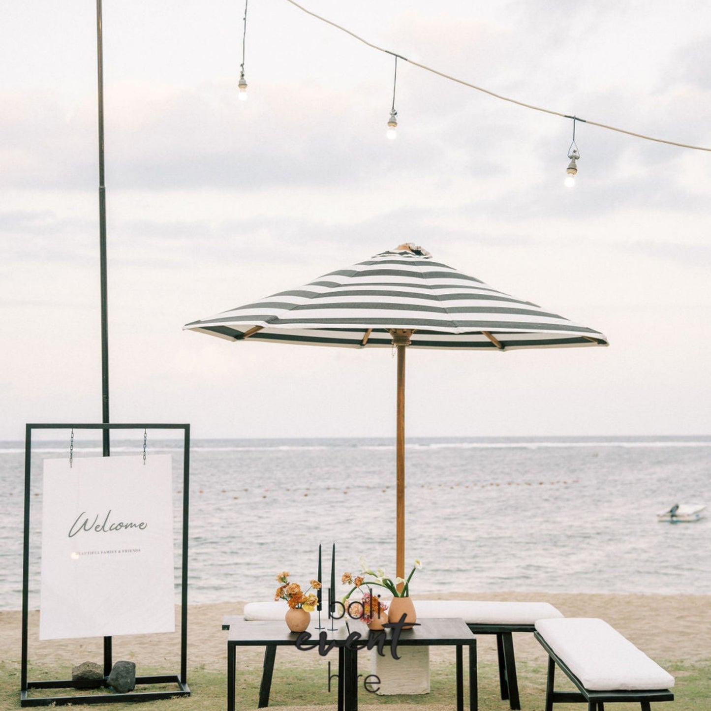 Riviera Umbrella Black + White Stripe