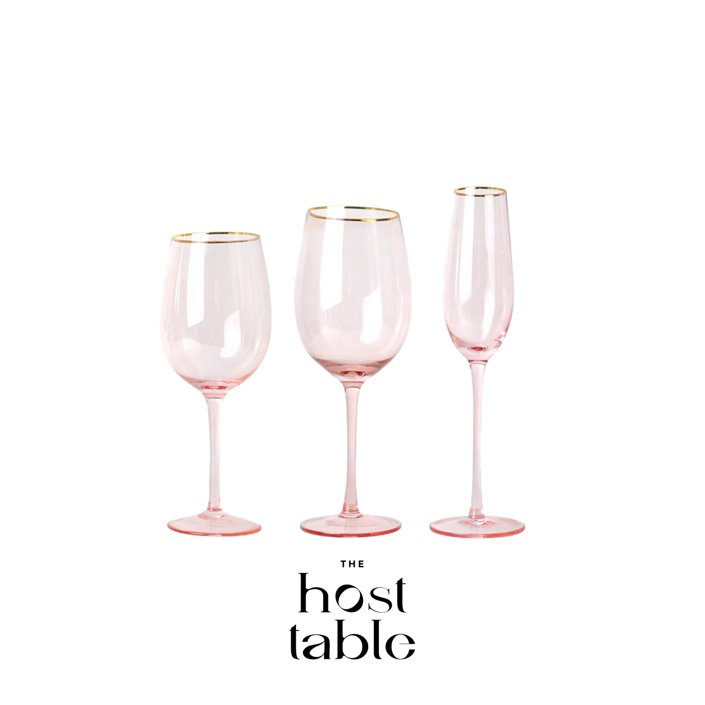 Isabel Pink With Gold Trim Glassware Set