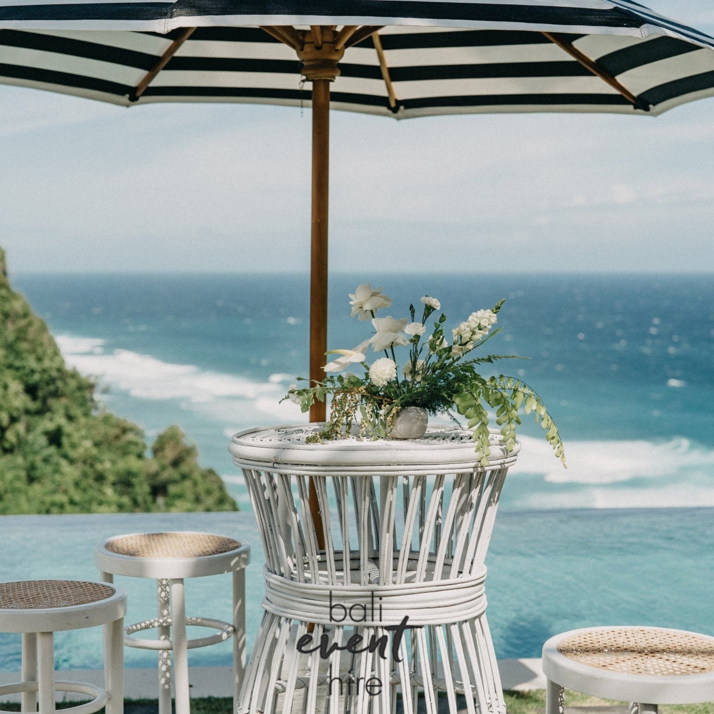 Riviera Umbrella Blue + White Stripe