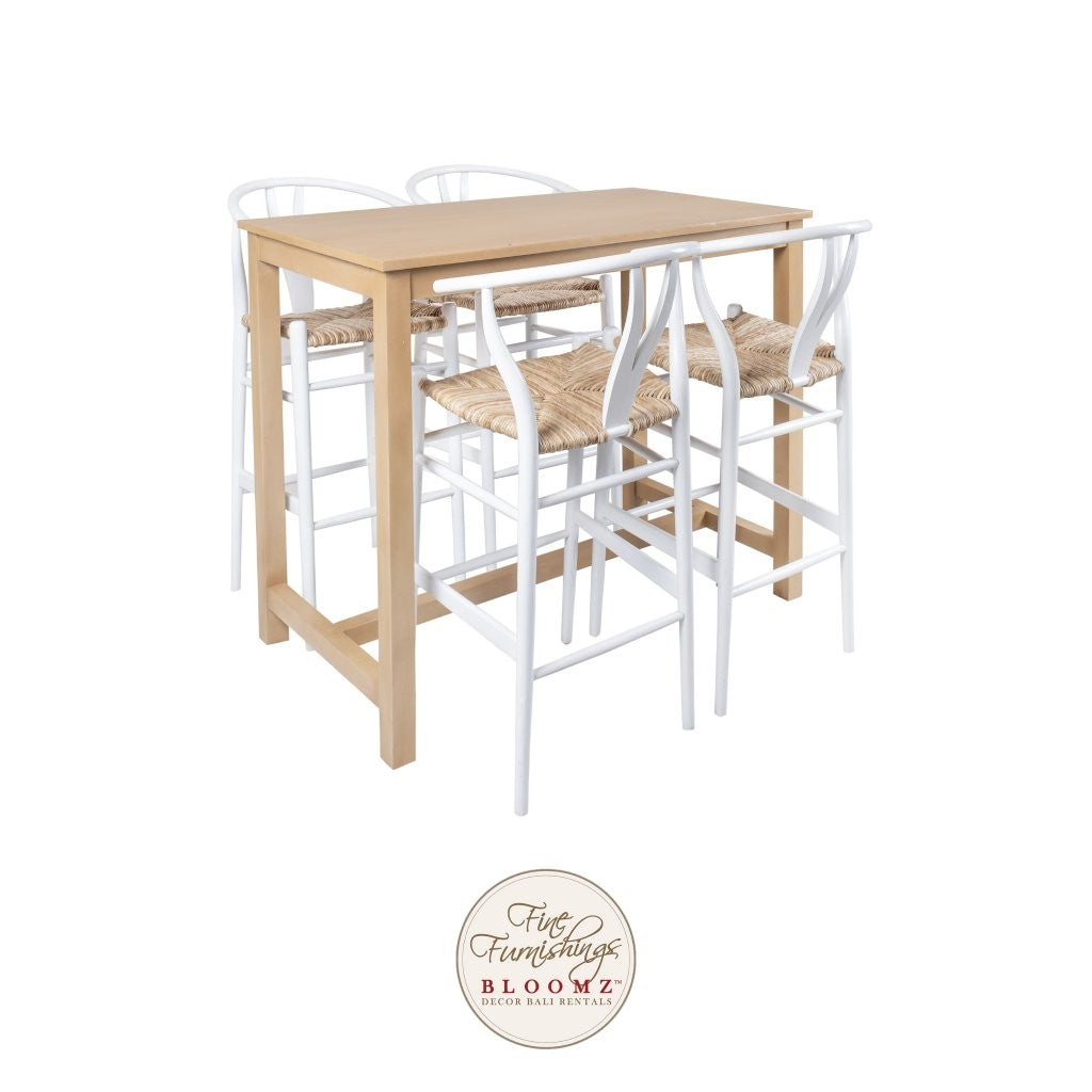 Pub Bar White High Bar Wishbone Set
