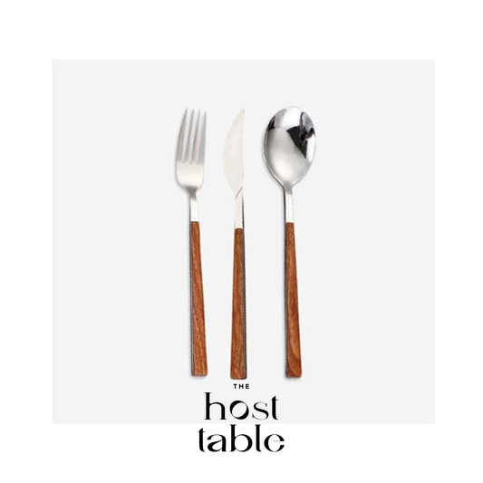 Arjuna Wood & Matte Silver 3 Piece Cutlery Set