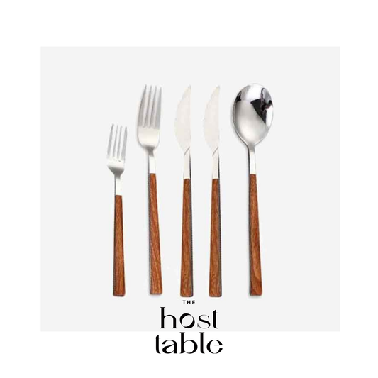 Arjuna Wood & Matte Silver 5 Piece Cutlery Set