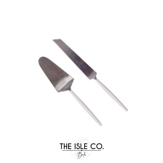 Cake Knife Set White & Silver